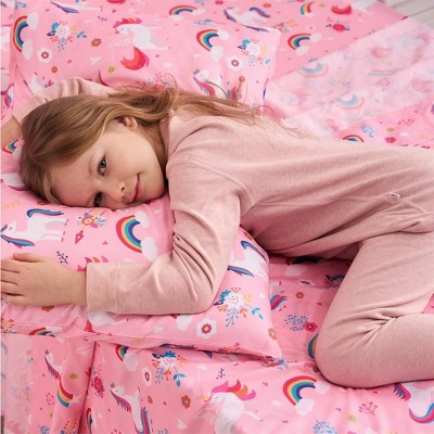Pink Unicorn Print Microfiber Twin Sheet Set