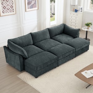 AENKYO Modern Crescent Cloud Oversized Sectional Sofa with Storage Removable Ottoman, Chenille Fabric 2-6 Seater for Living Room, Easy to Assemble - 1 of 4