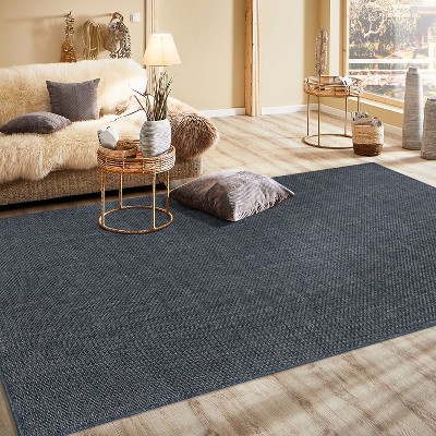 Contemporary Blue Synthetic 5' x 7' Flatweave Area Rug