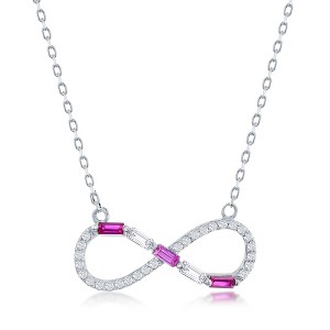 Bella Silver Sterling Silver Round & Baguette CZ Infinity Necklace - Ruby CZ - Red - 16+2 Inch - 1 of 2