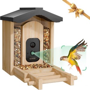 NAYSAYE Gable Bird Feeder, Smart Feeder for Outdoors, Wild Birds Feeders Bamboo Birds House for Birdlovers, Kid Parent Birth Present, Beige, 10"*8"*8" - 1 of 4