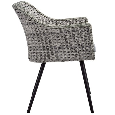 Contemporary Gray Synthetic Rattan Outdoor Dining Armchair with Cushions