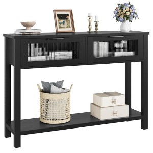 Farmhouse Console Table with 2 Glass Drawers & Shelf - 1 of 4