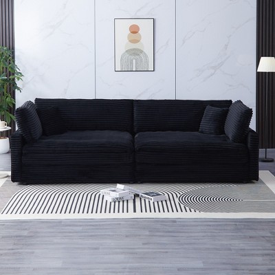 112" Corduroy Sofa, 4-Seater Lounge Sofa with Cushions and Throw Pillows, Modern Luxury Living Room Couch