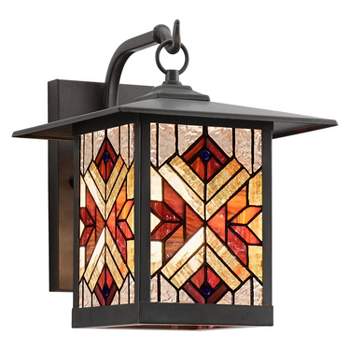 11.75" Stained Glass 1-Light Tiffany Style Bronze Outdoor Lantern Wall Sconce - River of Goods
