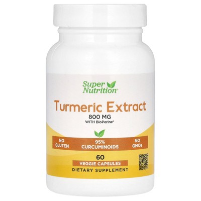 Super Nutrition Turmeric Extract with 95% Curcuminoids, and BioPerine® Black Pepper Extract, 800 mg, 60 Veggie Capsules