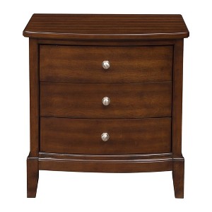 Dark Cherry Finish 1pc Nightstand of 3x Drawers Satin Nickel Tone Knobs Transitional Style - 1 of 4