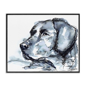 Stupell Industries Monochrome Ink Dog Portrait Abstract Watercolor Detail Black Framed Giclee Art - 1 of 4