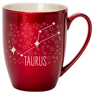 100 North Zodiac 10 Ounce Cardinal Red Metallic Finish, Comfortably Fits Your Hands, New Bone China Coffee Tea Cup Mug, Taurus