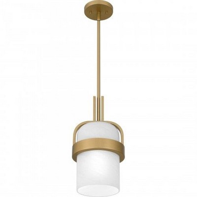 Aged Brass Mini Pendant Light with Alabaster Glass Shade