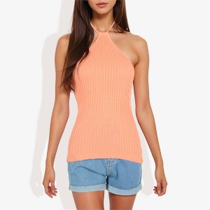 Anna-Kaci Women's Halter Neck Knit Tank Top with Ribbed Design and Stretchy Fit - 1 of 4