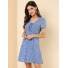 Allegra K Women's Regular Fit Floral Ruffle Trim Tie V Neck Shorts Sleeves Mini Dress - 3 of 4