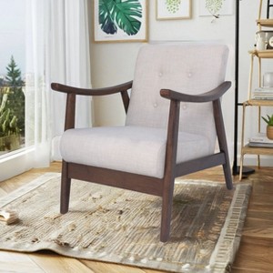 Mid-Century Modern Upholstered Accent Chair, Tufted Armchair with Rubberwood Frame, Leisure Accent Chairs - ModernLuxe - 1 of 4