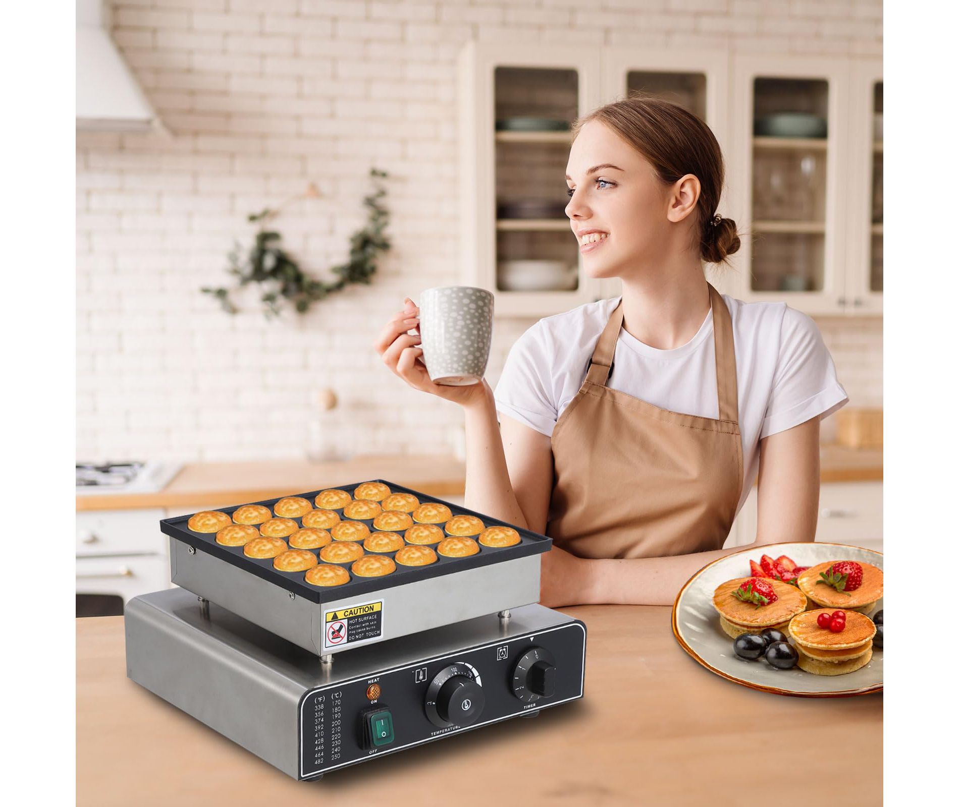25Pcs Mini Dutch Pancake Maker, Commercial Electric Nonstick Pancake Maker Machine With 1.8" and , Diameter Mini Muffin Maker