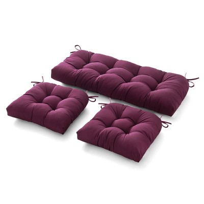 ARTPLAN 3 Pieces Outdoor Chair Cushions Clearance with Ties,44x19x5 Inches,1 Love seat &2 U-Shape Tufted Patio Bench Cushions for Outdoor Furniture