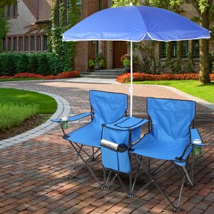 KTMBDW Double Folding Camp and Beach Chair with Removable Umbrella for Outdoor Picnic Patio, Blue - 1 of 4