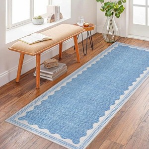 Washable Rug Low Pile Living Room Throw Mats with Non Slip Backing Lightweight Foldable Floor Covers Modern Waven Border Indoor Throw Carpet - 1 of 4