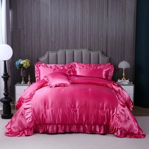 Satin Ruffle Comforter Set with Sheets – 8-Piece Bed in a Bag, Luxury Silk-Like Soft Bedding with Pillowcases & Cushion Cover - 1 of 4