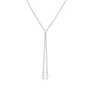 14K Gold and White Gold Double Strand Lariat Pendant Necklace with Crystals - 1 of 4