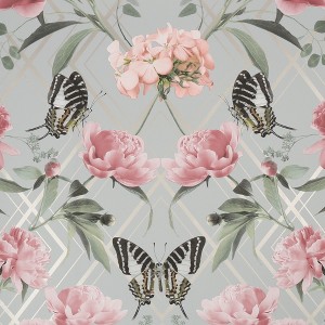 Botanical Trellis Grey and Pink Wallpaper - 1 of 4