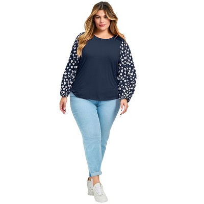 Avenue Women's Plus Size Mix Media Heart Sleeve Top