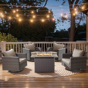 Buenhomino 5 Pieces Patio Wicker Furniture Set - 4 Outdoor Swivel Rocker Glider Chairs with Fire Pit Table, Warm Patio Conversation Set - 1 of 4