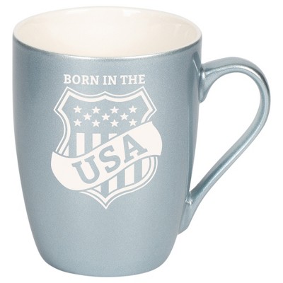 100 North United States of America 10 Ounce Frosted Blue Metallic Finish, Comfortably Fits Your Hands, New Bone China Coffee Tea Cup Mug, Born In The