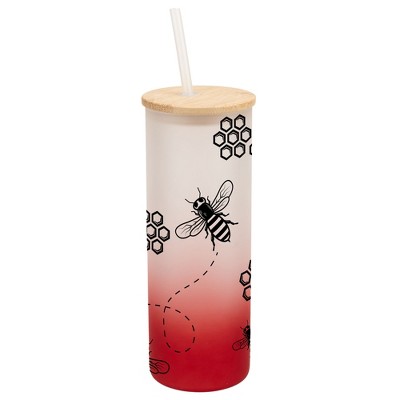 Elanze Designs Honeycomb Queen Bumble Bee Hive Wrap-Around Design 25 Ounce Frosted Gradient Glass On-The-Go Coffee Travel Skinny Tumbler Mug Cup,