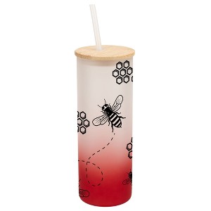 Elanze Designs Honeycomb Queen Bumble Bee Hive Wrap-Around Design 25 Ounce Frosted Gradient Glass On-The-Go Coffee Travel Skinny Tumbler Mug Cup, - 1 of 1