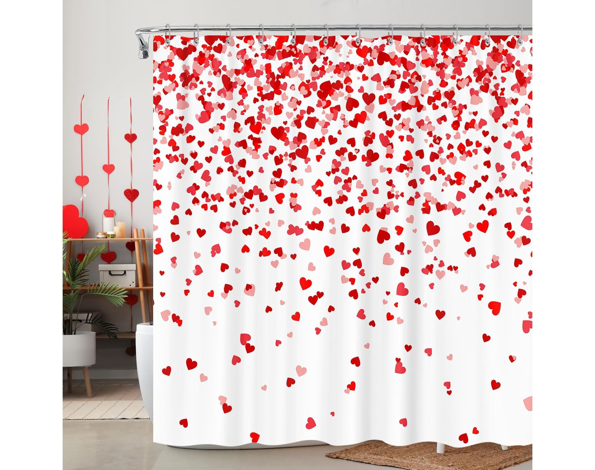 Valentine's Day Lovers Red Heart Shower Curtain 70.8x70.8 Inch