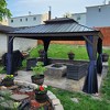 Purple Leaf 12 'X 14' Courtyard Bronze Aluminum Frame Pavilion And Navy Blue Curtain Outdoor Hardtop Gazebo - 2 of 4