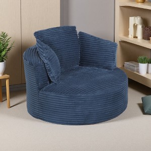 Compressible Corduroy Round Chair with Cushioned Backrest - 1 of 3