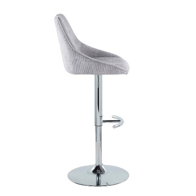 Set of 2 Adjustable Chrome and Gray Corduroy Bar Stools