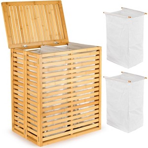KTMBDW Bamboo Laundry Hamper with Lid,120L Large Clothes Laundry Sorter with Removable 2-Section Liner Bag for Clothing,Bathroom,Laundry Room,Natural - 1 of 4