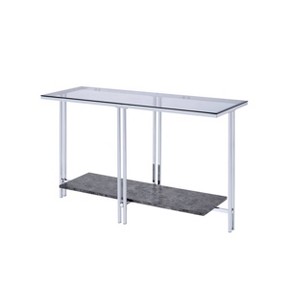48" Liddell Sofa Table Glass/Chrome Finish - Acme Furniture: Faux Marble Shelf, Metal Frame, No Assembly Required - 1 of 3