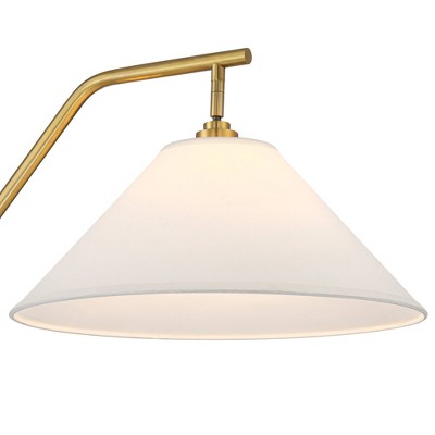 66" Black and Gold Arc Floor Lamp with White Fabric Shade