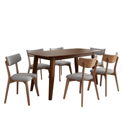 Christopher Knight Home Walton 7 Pieces Mid-Century Modern Rubberwood Upholstered Dining Set