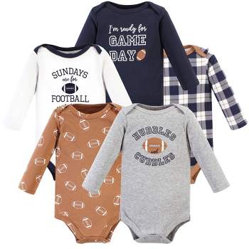 Hudson Baby Infant Boy Cotton Long-Sleeve Bodysuits, Football Huddles 5-Pack, Preemie