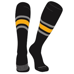 PEAR SOX Striped OTC Baseball, Softball, Football Socks (B) Black, Silver, Gold (M) - 1 of 3