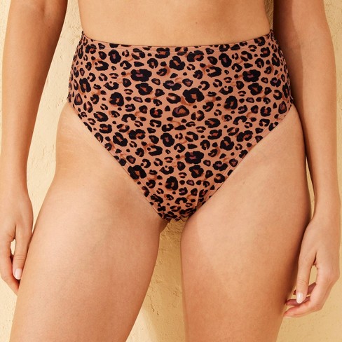 Women s Leopard Print High Waist High Leg Cheeky Bikini Bottom Shade Shore Brown Xl Target