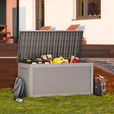 Maggift Deck Box, 260GAL Outdoor Storage Box, Patio Gardening Tools, Water and UV Resistant for Patio, Garden, Lawn, Brown, 67.72"*32.2"*33.66"