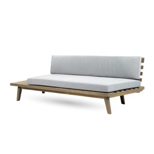 75.75" Patio Sofa with Acacia Wood Frame and Water-Repellent Cushions, Modern Left Arm Outdoor Seating -3irtyhousy - 1 of 4