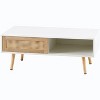 Rattan Nightstand, Solid Wood+MDF 41.34" White Bedside End Side Table Sliding Door Storage Shelf Bedroom Furniture Wood Accent Table for Office, Dorm - 2 of 4
