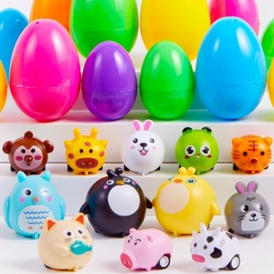 Joyfy 12 Pcs Prefilled Easter Eggs with Animal Car Toys, Plastic Easter Eggs with Surprise Toys for Basket Stuffers Classroom Prizes and Party Favors - 1 of 4