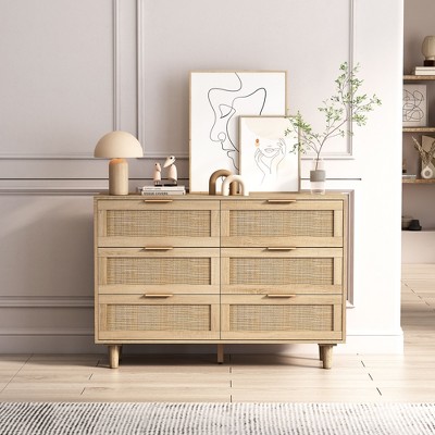 6-Drawers Rattan Storage Cabinet Rattan Drawer,for Bedroom,Living Room