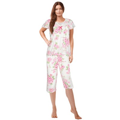 JEFFRICO Pajamas For Women Capri Set Sleepwear Soft Pajamas Short Sleeve Pajama Sleepshirt With Capri Pants