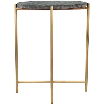 Round Gray and Gold Marble Metal Side Table