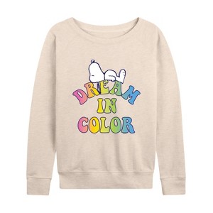 Women's - Peanuts - Dream In Color Lightweight French Terry Wide Neck Long Sleeve Shirt - 1 of 4