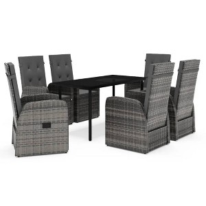 vidaXL Patio Dining Set 7 Piece with Cushions - Gray - 1 of 4