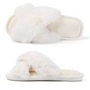 Fuzzy Cross Band Slippers Soft Plush Furry Fur House Shoes Open Toe Cozy Indoor Outdoor Slides for Women - 4 of 4